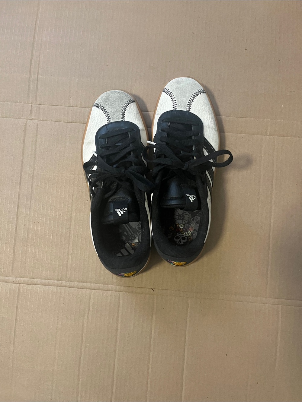 adidas White, Black and Gum Low-Top Sneakers with Embroidered Fruit